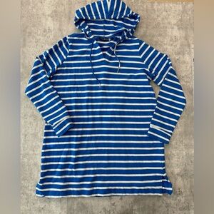 Long beachy casual hoodie striped sweatshirt with pockets lagenlook blue L